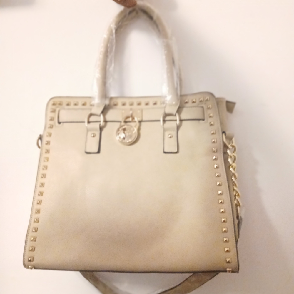 Chic Beige Studded Satchel